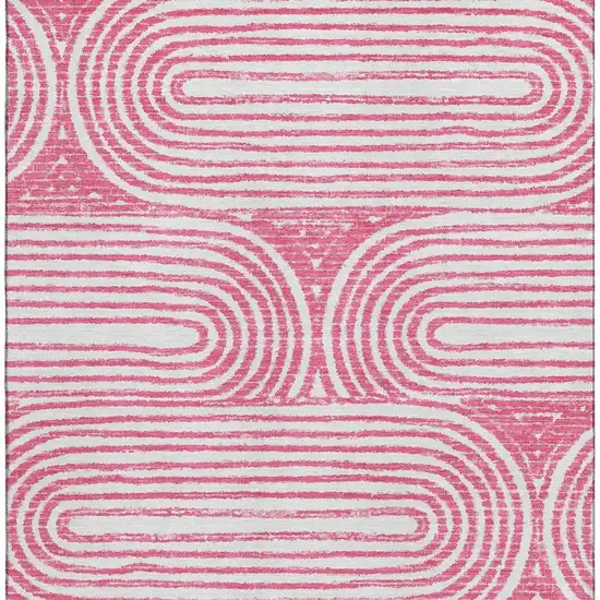 Blush And Ivory Geometric Distressed Washable Area Rug With UV Protection Photo 4