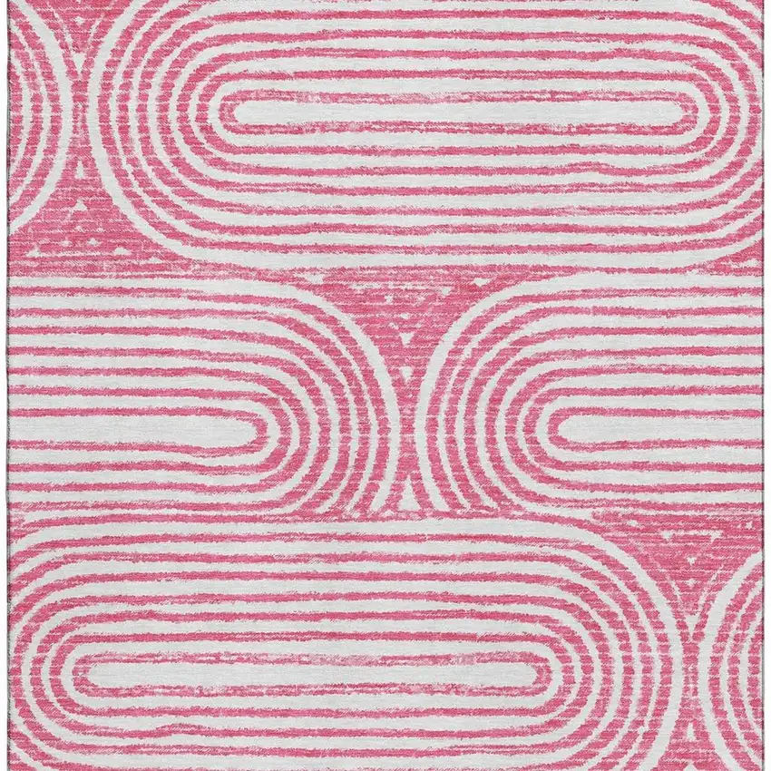 Blush And Ivory Geometric Distressed Washable Area Rug With UV Protection Photo 4