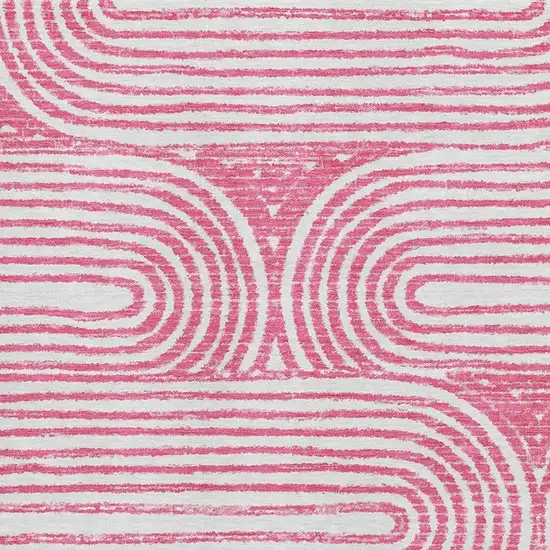 Blush And Ivory Geometric Washable Area Rug With UV Protection Photo 3