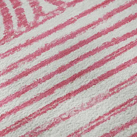 Blush And Ivory Geometric Distressed Washable Area Rug With UV Protection Photo 9