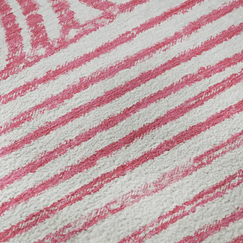 Blush And Ivory Geometric Distressed Washable Area Rug With UV Protection Photo 9