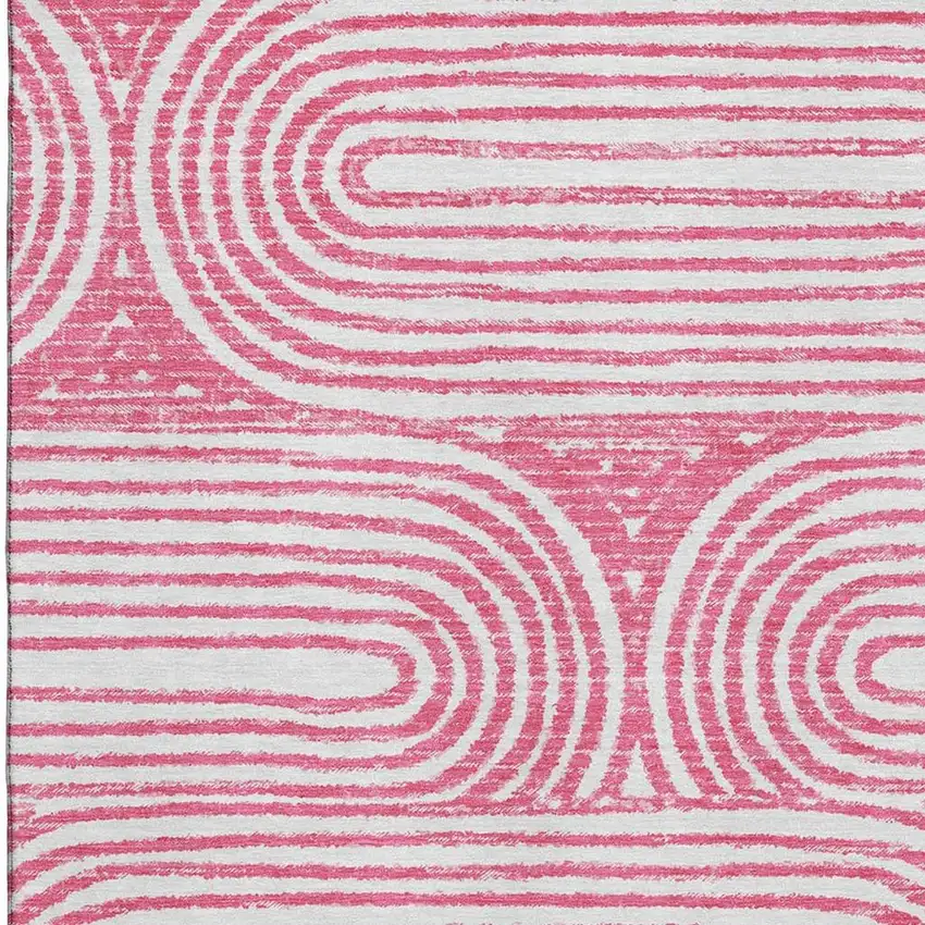 Blush And Ivory Geometric Washable Area Rug With UV Protection Photo 3