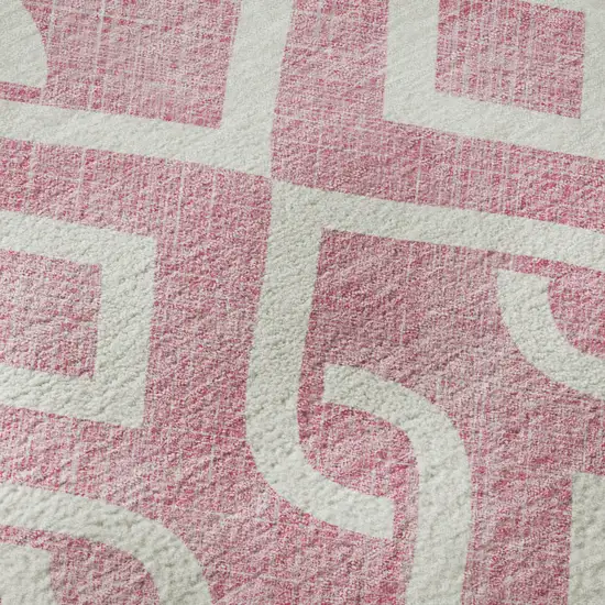 Blush And Ivory Geometric Washable Area Rug With UV Protection Photo 9