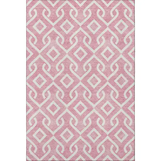 Blush And Ivory Geometric Washable Area Rug With UV Protection Photo 3