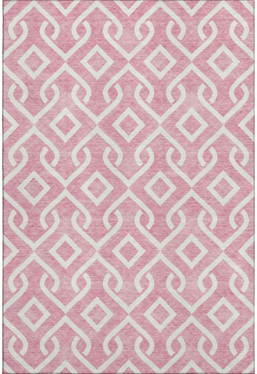 Blush And Ivory Geometric Washable Area Rug With UV Protection Photo 1
