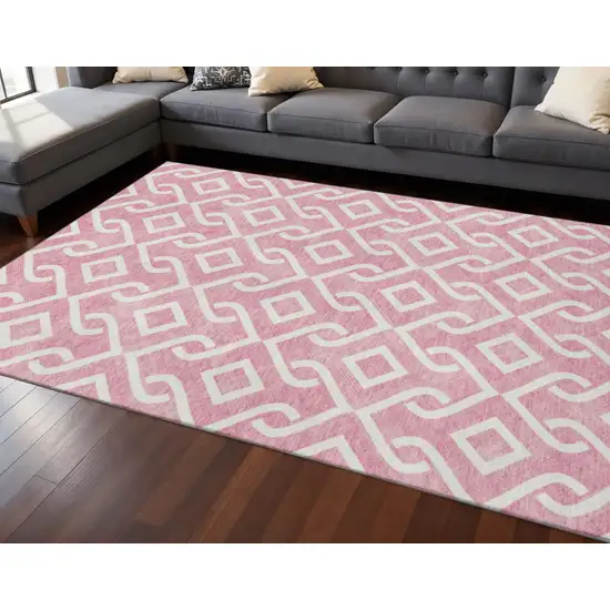Blush And Ivory Geometric Washable Area Rug With UV Protection Photo 2