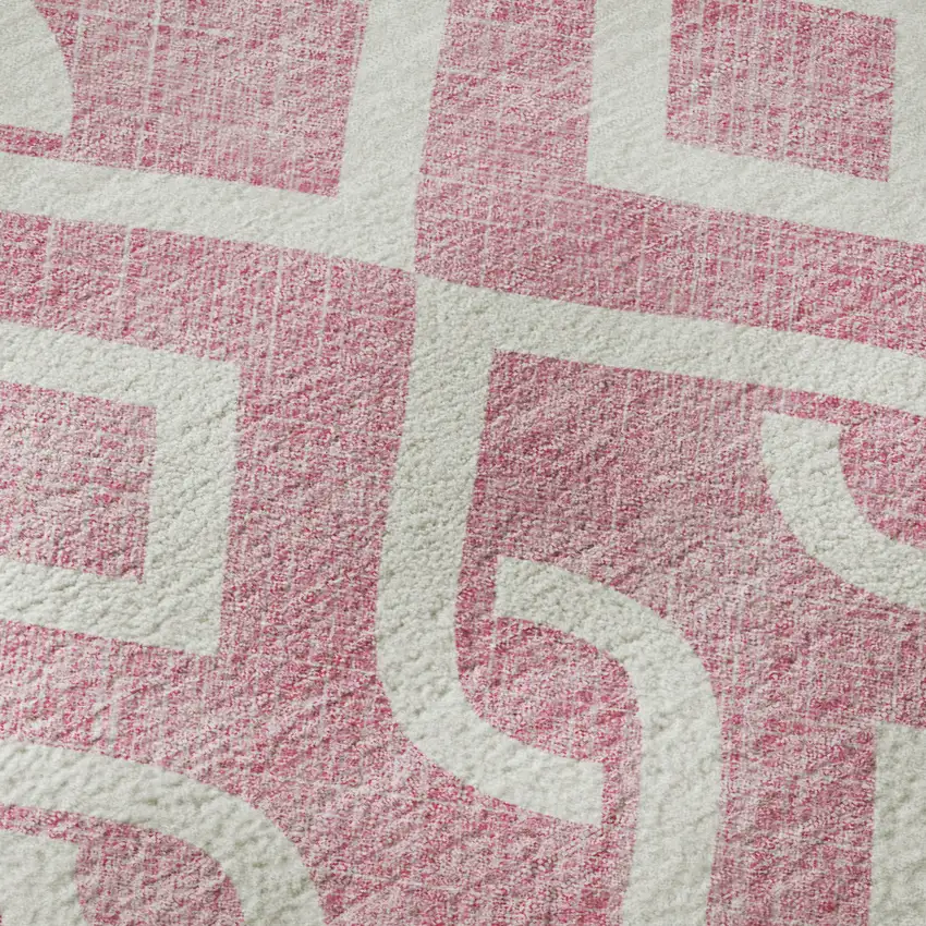 Blush And Ivory Geometric Washable Area Rug With UV Protection Photo 8