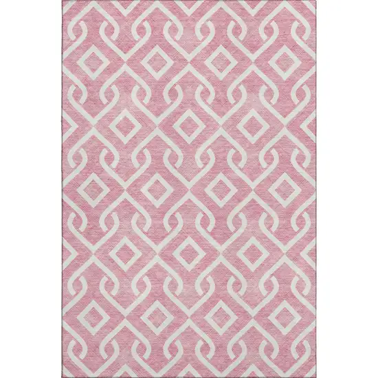 Blush And Ivory Geometric Washable Area Rug With UV Protection Photo 1