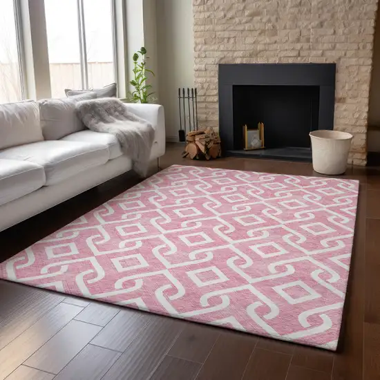 Blush And Ivory Geometric Washable Area Rug With UV Protection Photo 4