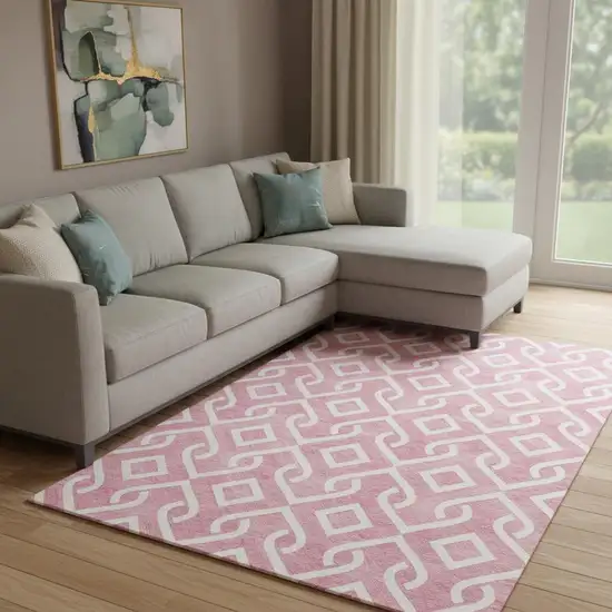 Blush And Ivory Geometric Washable Area Rug With UV Protection Photo 1