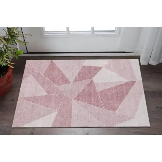 Blush And Ivory Geometric Washable Area Rug With UV Protection Photo 2