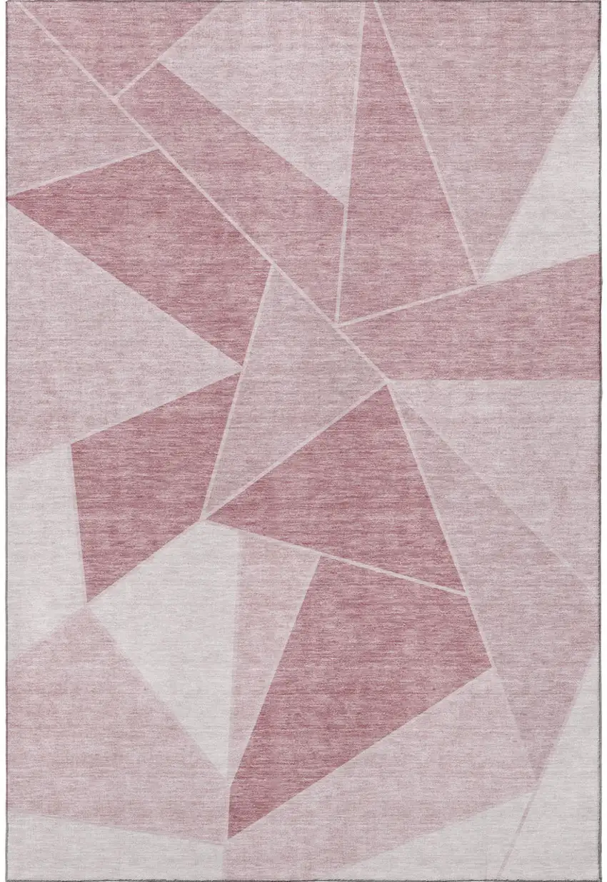 Blush And Ivory Geometric Washable Area Rug With UV Protection Photo 4