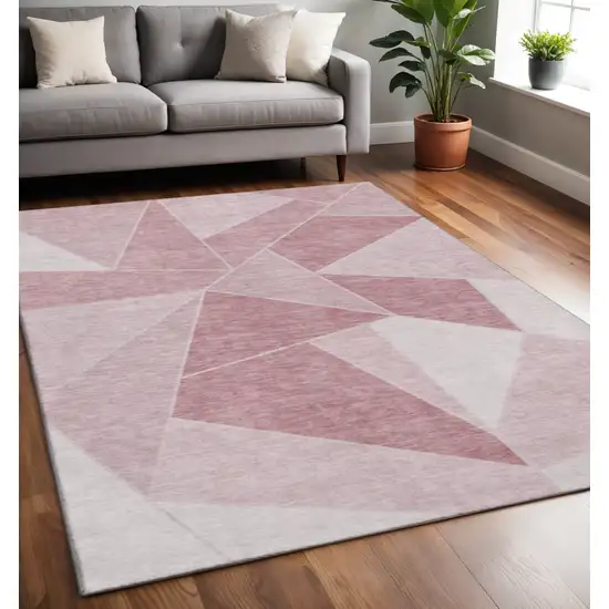 Blush And Ivory Geometric Washable Area Rug With UV Protection Photo 2