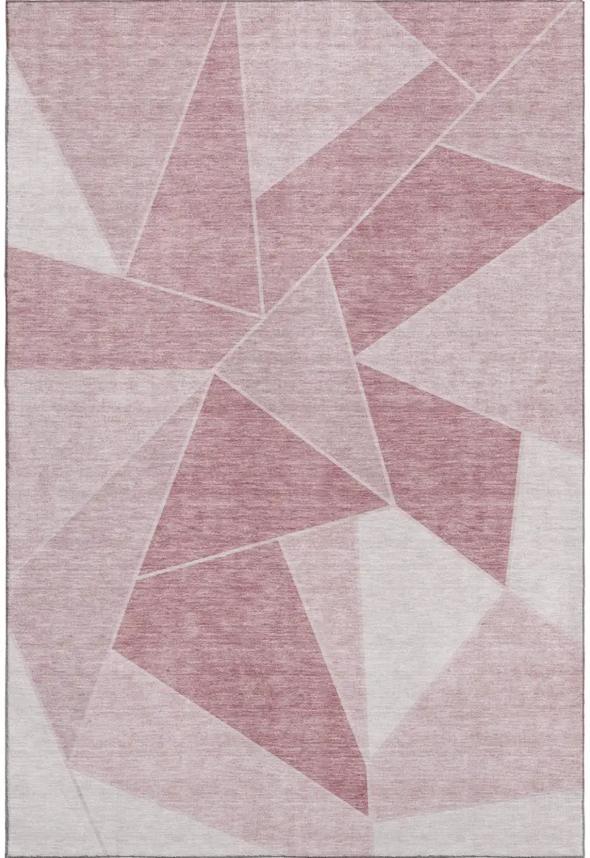 Blush And Ivory Geometric Washable Area Rug With UV Protection Photo 1