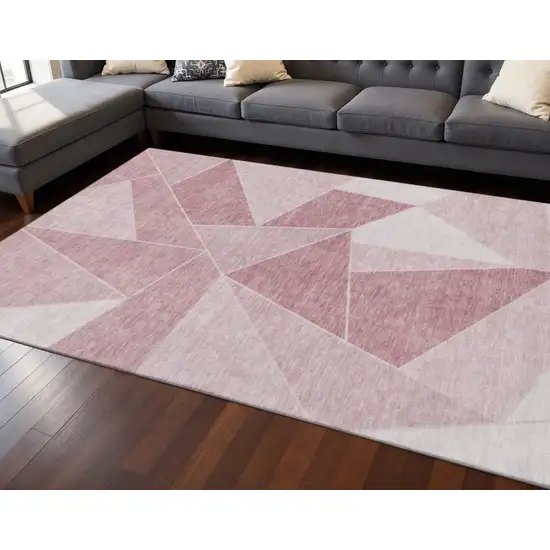 Blush And Ivory Geometric Washable Area Rug With UV Protection Photo 2