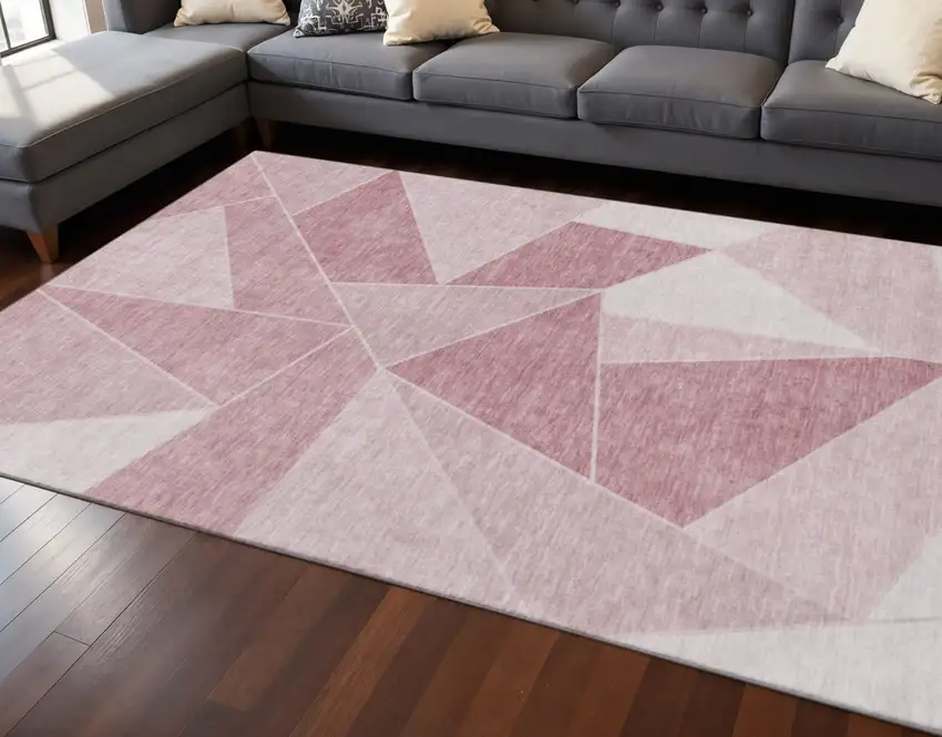 Blush And Ivory Geometric Washable Area Rug With UV Protection Photo 2