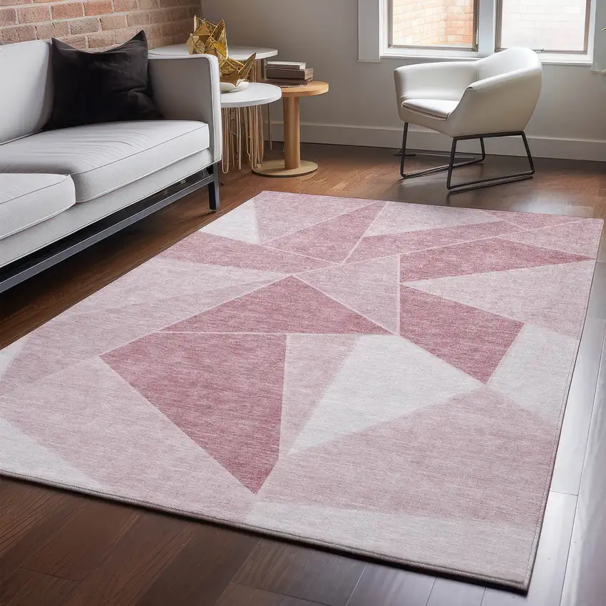 Blush And Ivory Geometric Washable Area Rug With UV Protection Photo 5