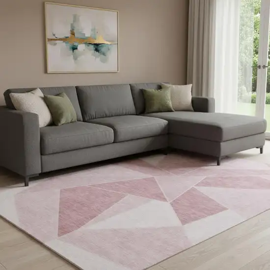 Blush And Ivory Geometric Washable Area Rug With UV Protection Photo 1
