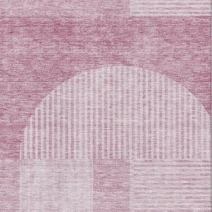Blush And Ivory Geometric Washable Area Rug With UV Protection Photo 3