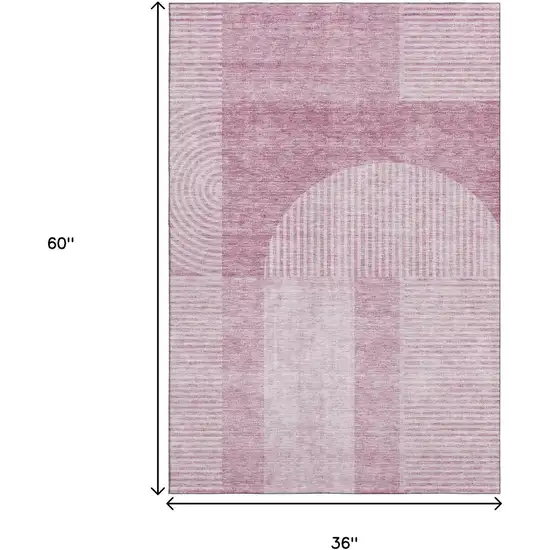 Blush And Ivory Geometric Washable Area Rug With UV Protection Photo 7