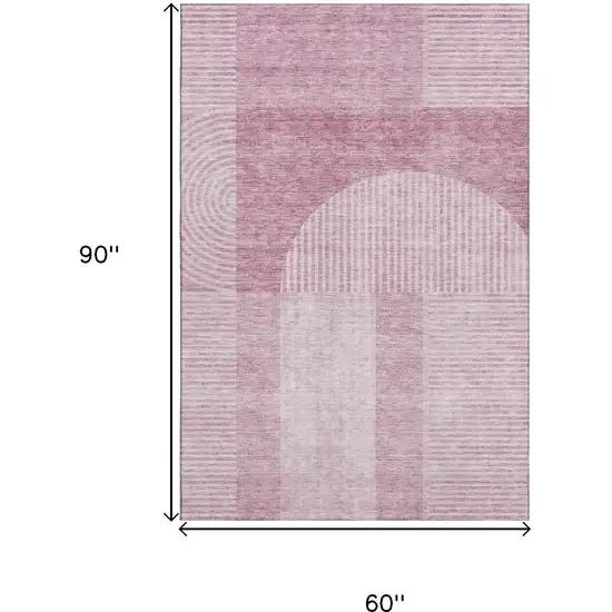 Blush And Ivory Geometric Washable Area Rug With UV Protection Photo 5