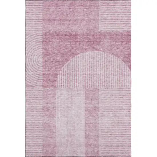 Blush And Ivory Geometric Washable Area Rug With UV Protection Photo 2