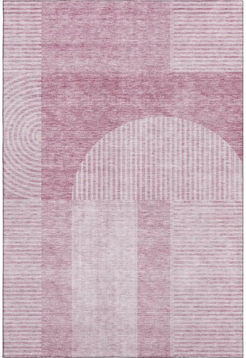 Blush And Ivory Geometric Washable Area Rug With UV Protection Photo 2