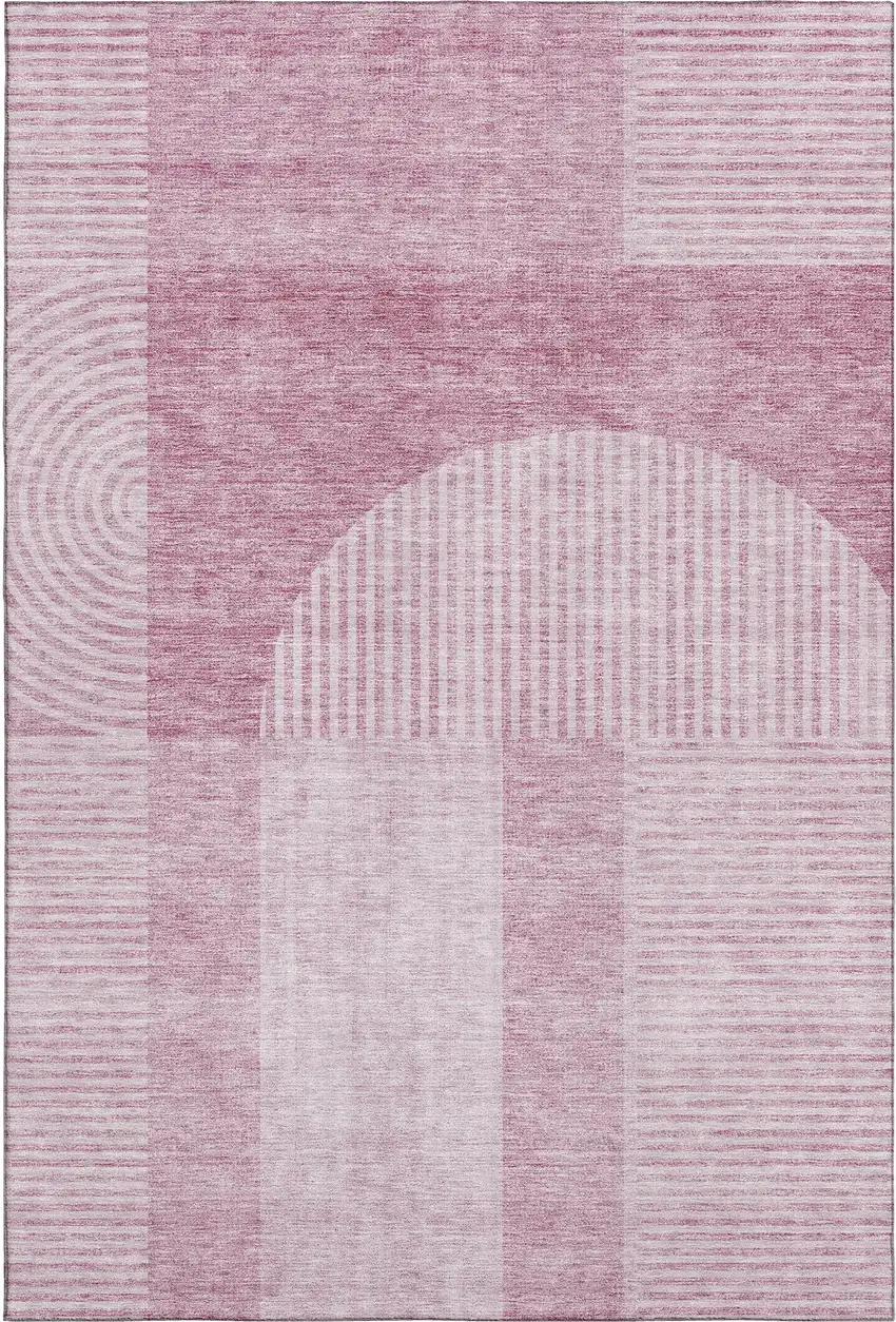 Blush And Ivory Geometric Washable Area Rug With UV Protection Photo 2
