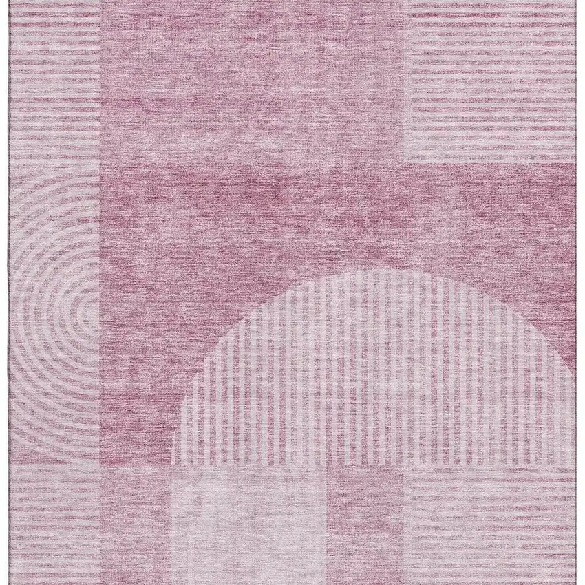 Blush And Ivory Geometric Washable Area Rug With UV Protection Photo 4