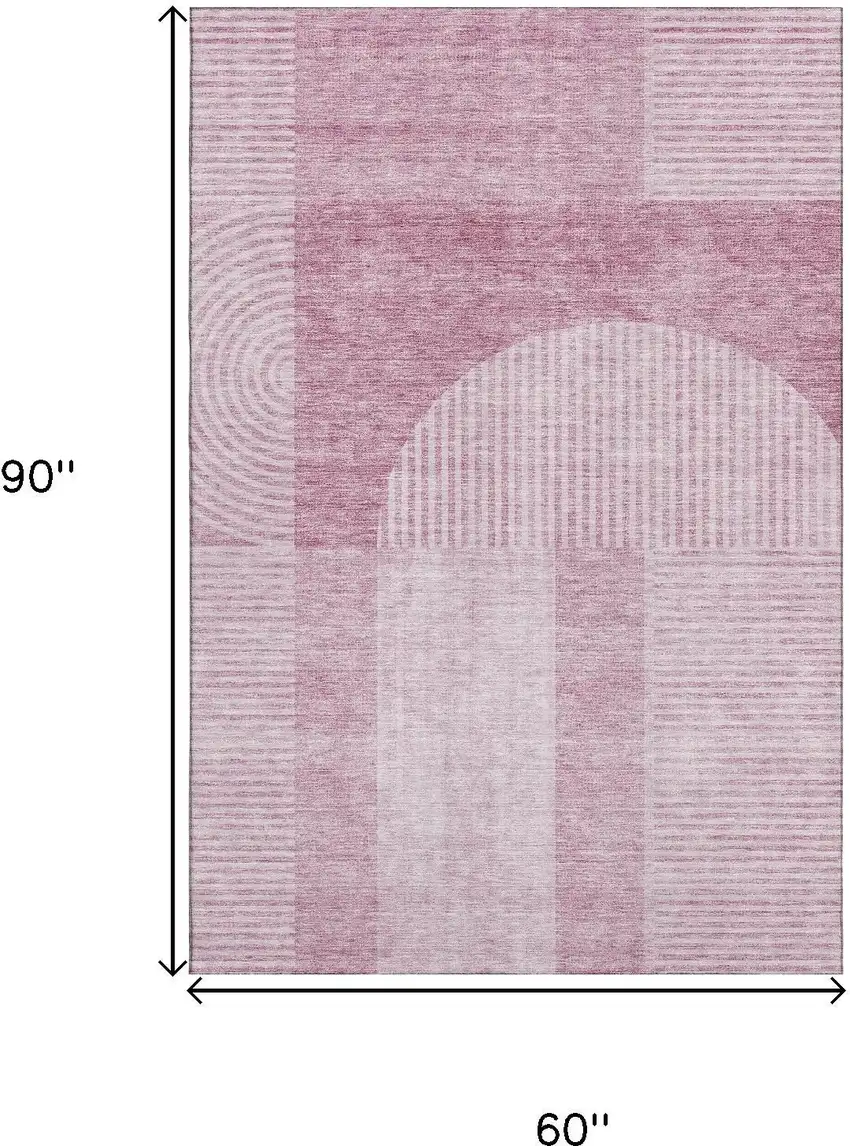 Blush And Ivory Geometric Washable Area Rug With UV Protection Photo 3