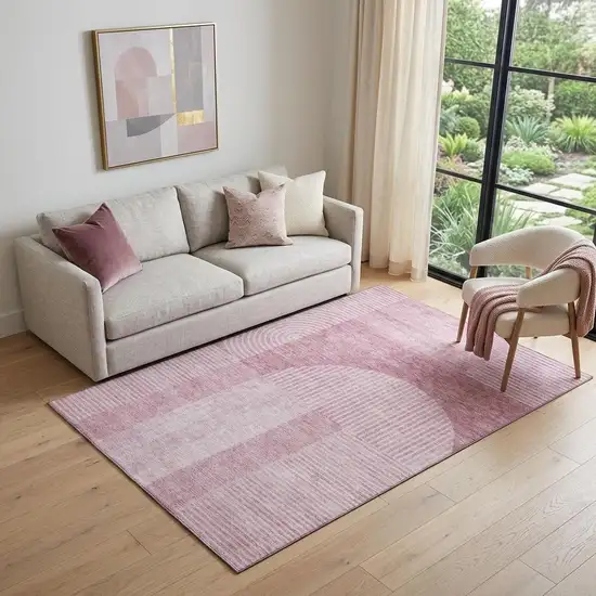 Blush And Ivory Geometric Washable Area Rug With UV Protection Photo 1