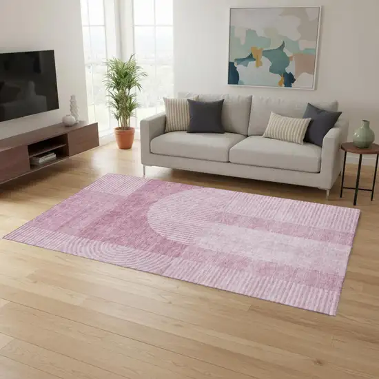 Blush And Ivory Geometric Washable Area Rug With UV Protection Photo 1