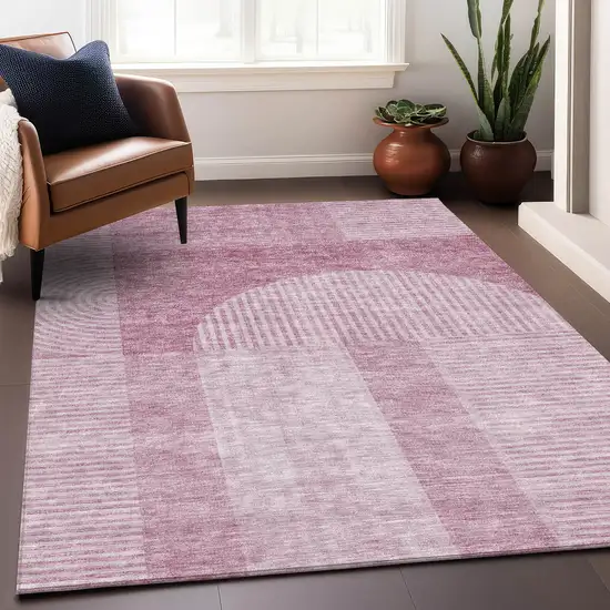 Blush And Ivory Geometric Washable Area Rug With UV Protection Photo 6
