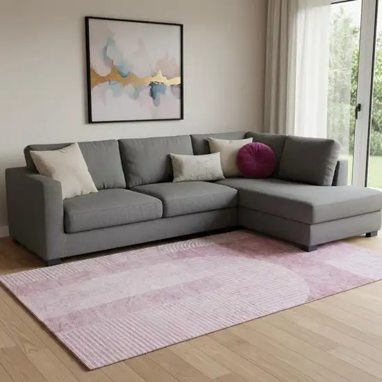 Blush And Ivory Geometric Washable Area Rug With UV Protection Photo 1