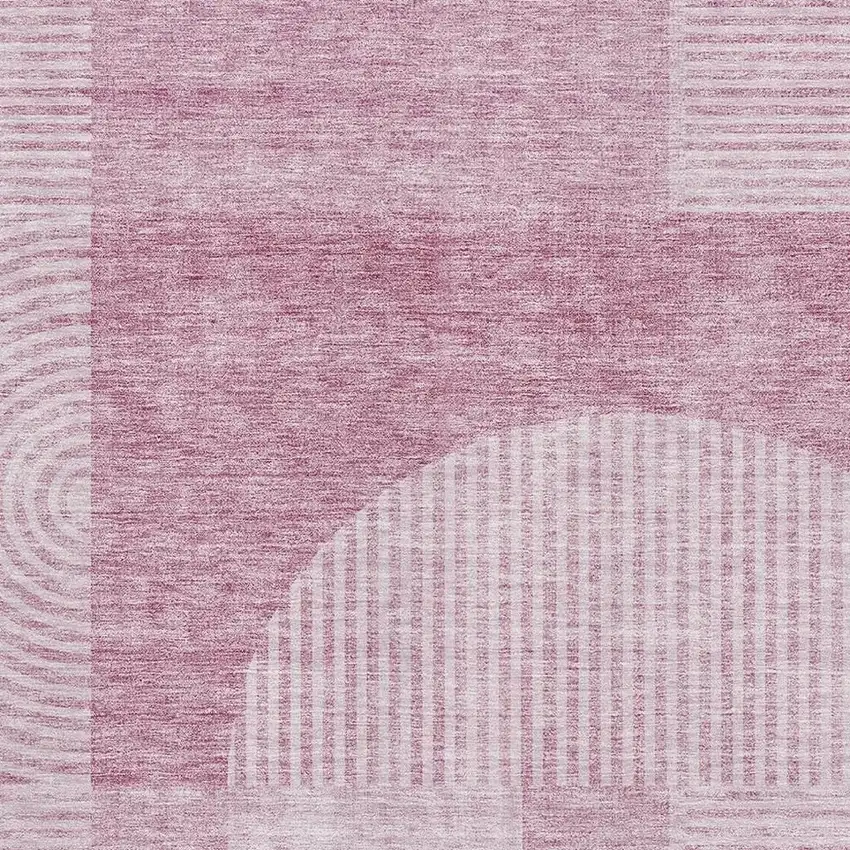 Blush And Ivory Geometric Washable Area Rug With UV Protection Photo 4