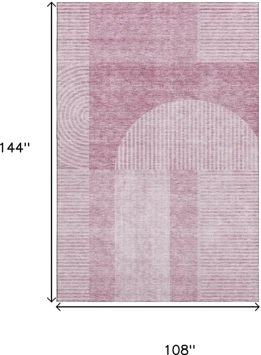 Blush And Ivory Geometric Washable Area Rug With UV Protection Photo 3