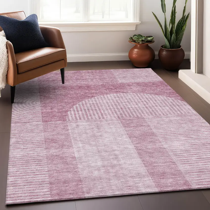 Blush And Ivory Geometric Washable Area Rug With UV Protection Photo 6
