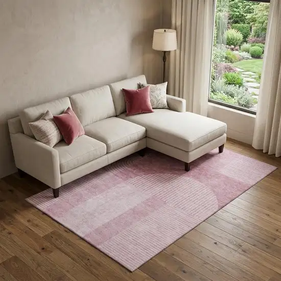 Blush And Ivory Geometric Washable Area Rug With UV Protection Photo 1