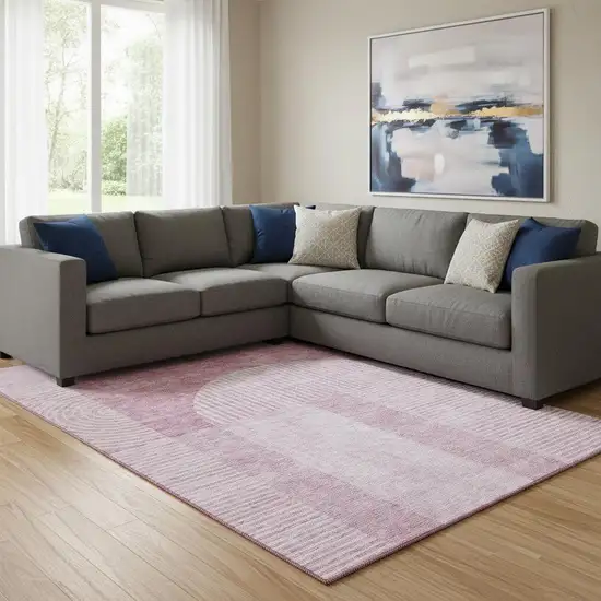 Blush And Ivory Geometric Washable Area Rug With UV Protection Photo 1