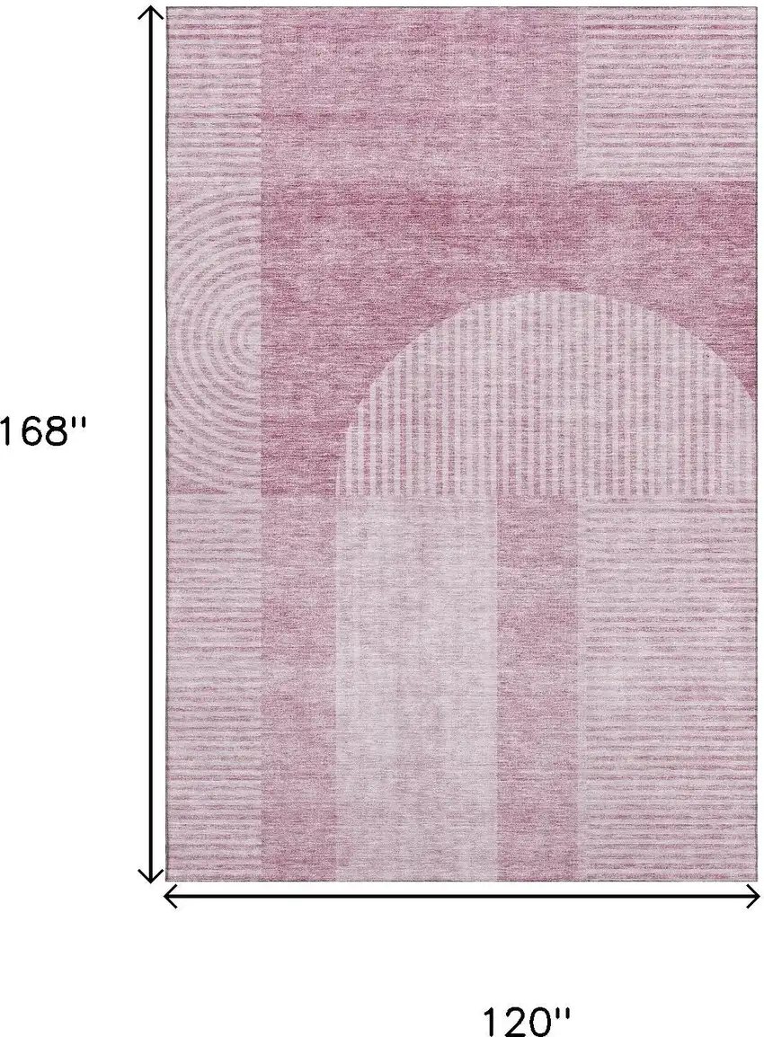Blush And Ivory Geometric Washable Area Rug With UV Protection Photo 3