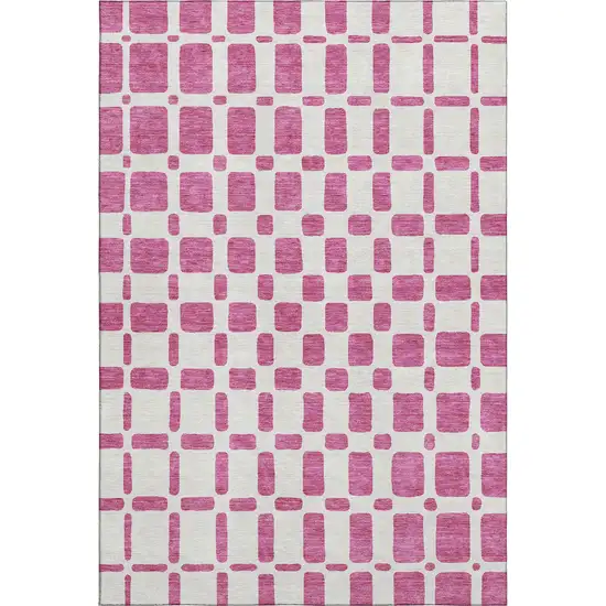 Blush And Ivory Geometric Washable Area Rug With UV Protection Photo 1
