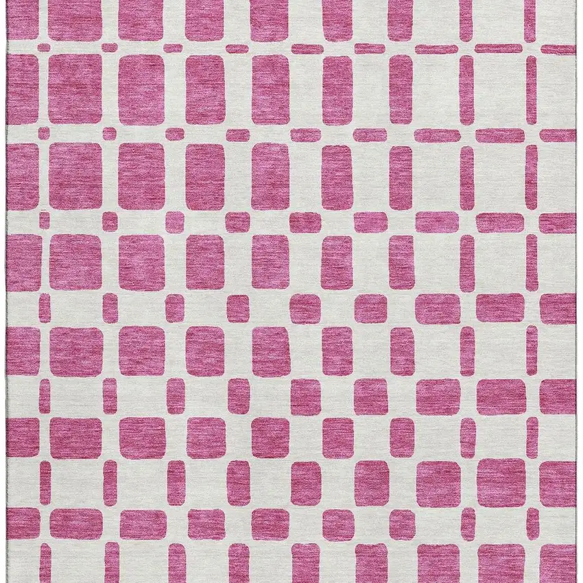 Blush And Ivory Geometric Washable Area Rug With UV Protection Photo 4