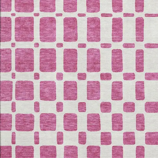 Blush And Ivory Geometric Washable Area Rug With UV Protection Photo 3