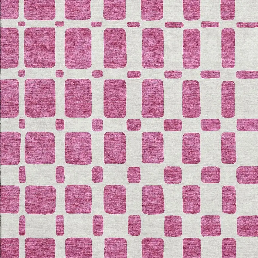 Blush And Ivory Geometric Washable Area Rug With UV Protection Photo 3