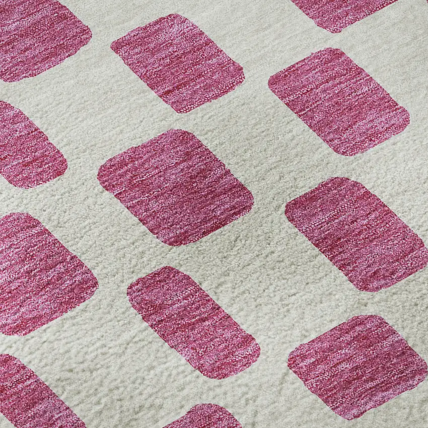 Blush And Ivory Geometric Washable Area Rug With UV Protection Photo 9