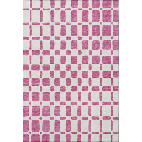 Blush And Ivory Geometric Washable Area Rug With UV Protection Photo 3