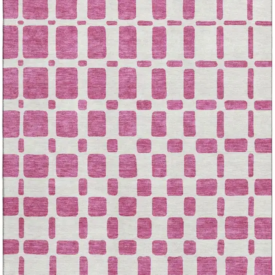 Blush And Ivory Geometric Washable Area Rug With UV Protection Photo 4