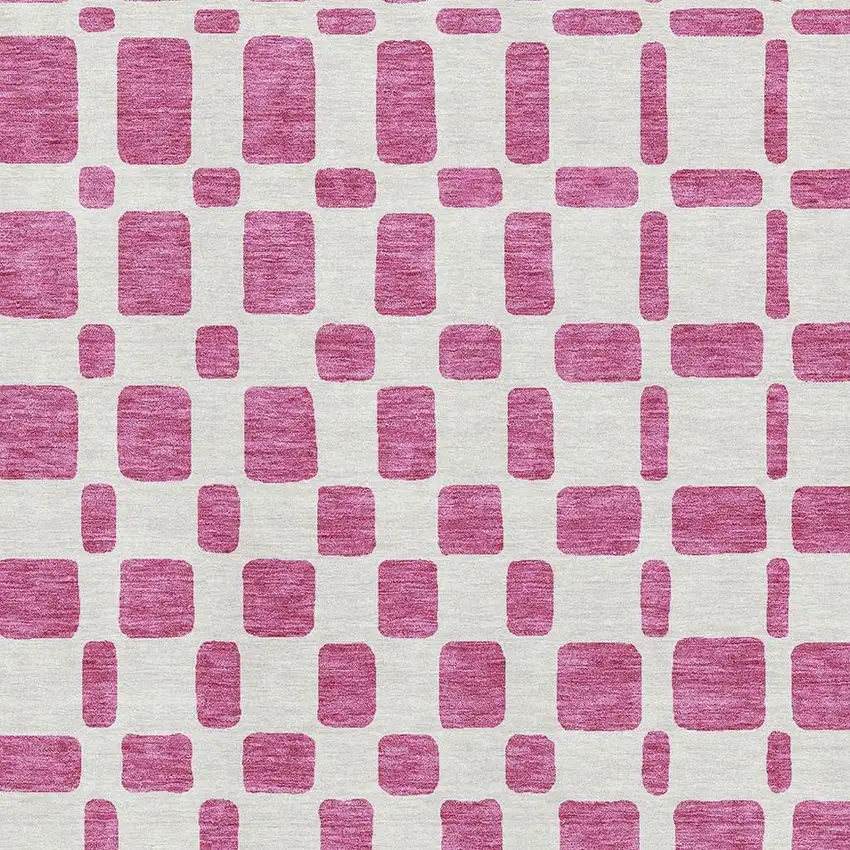 Blush And Ivory Geometric Washable Area Rug With UV Protection Photo 3