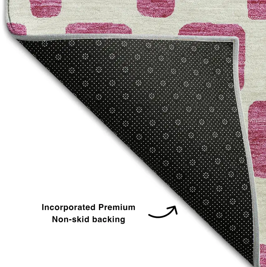 Blush And Ivory Geometric Washable Area Rug With UV Protection Photo 7