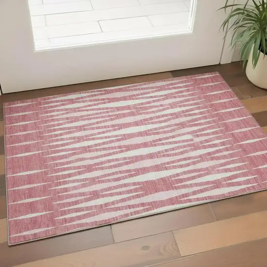 Blush And Ivory Geometric Washable Area Rug With UV Protection Photo 1